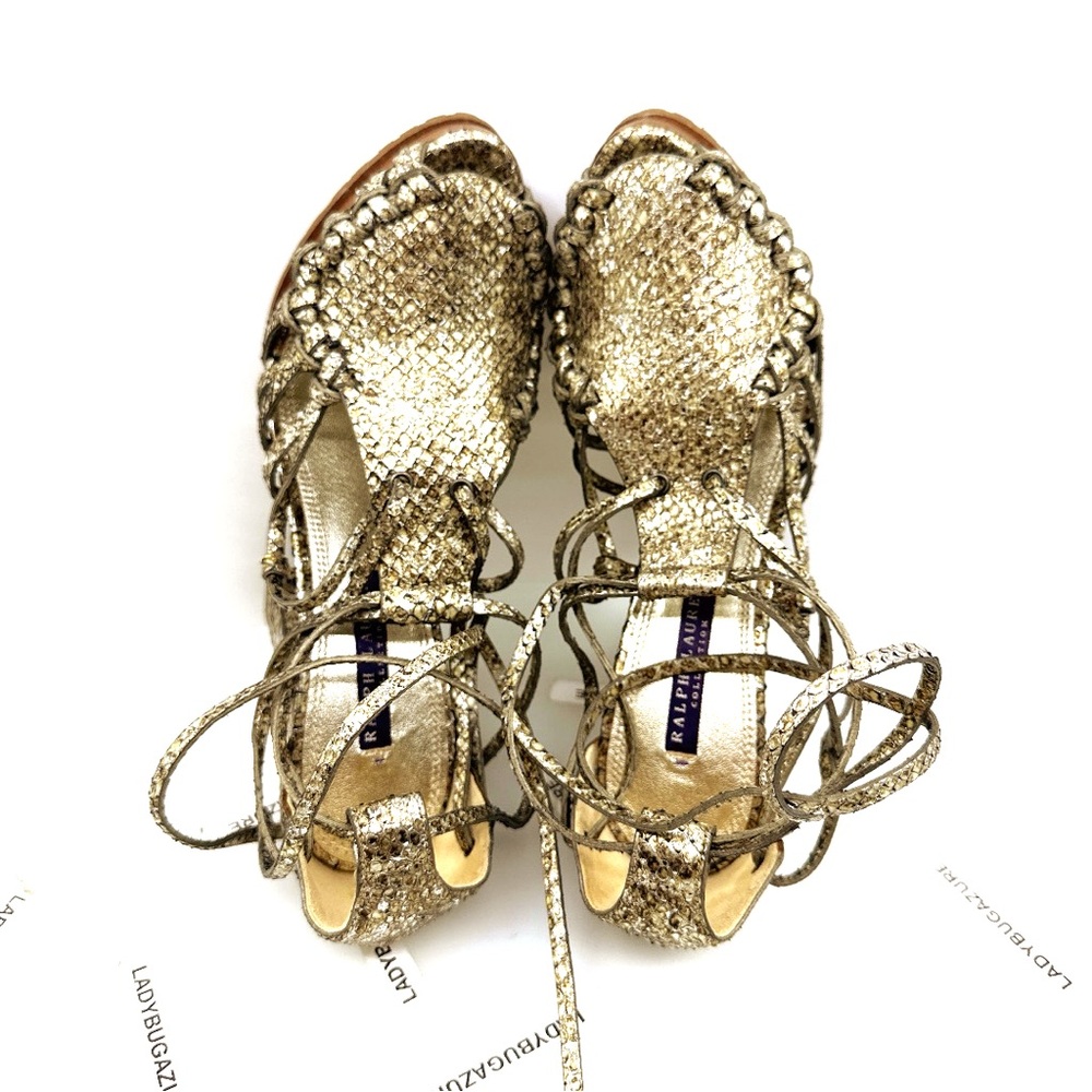 🔥🔥🔥Women’s Ralph Lauren Purple Label 6” Chunky Heel Genuine Python Sandals Sz 8B - Picture 9 of 12